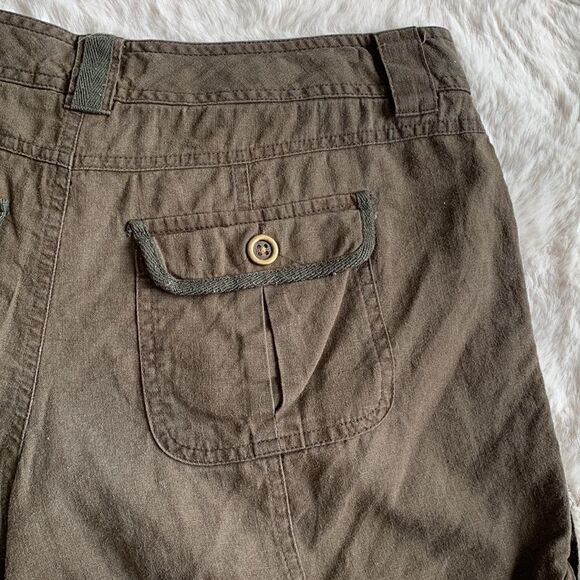 Vintage Y2K Linen Blend Army Green Cargo Shorts Size 8‎ - Picture 4 of 5